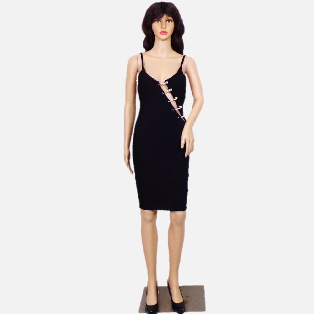 IMMODEL BY HWA size L Juniors black thin-strapped bodycon dress cotton/rayon